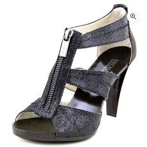 Michael Kors Berkley T-Strap Sueded Lizard Heels in Slate Shimmer Size 7.5 NWT